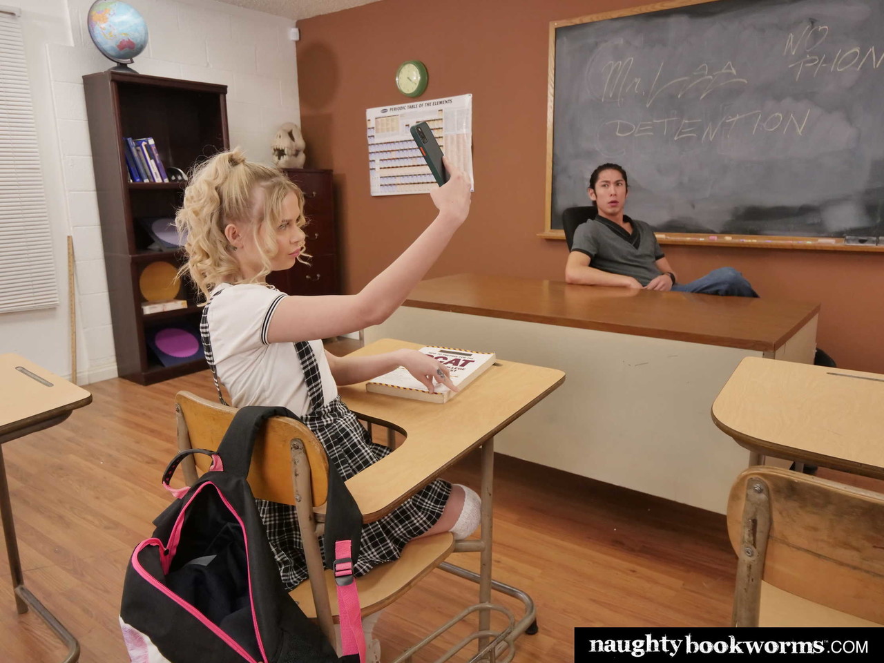 Blonde schoolgirl Coco Lovelock having wild sex in class with the new teacher