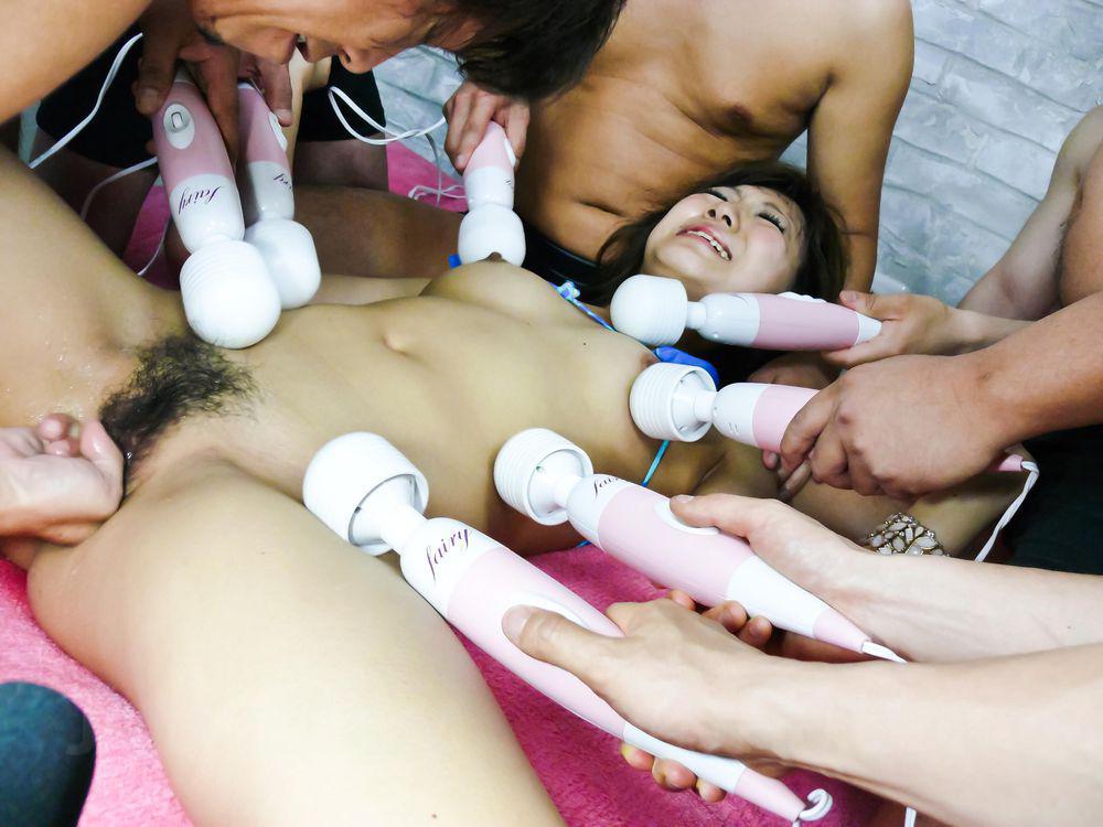 Mahiru Tsubaki Asian has lot of vibrators on body and cum on face